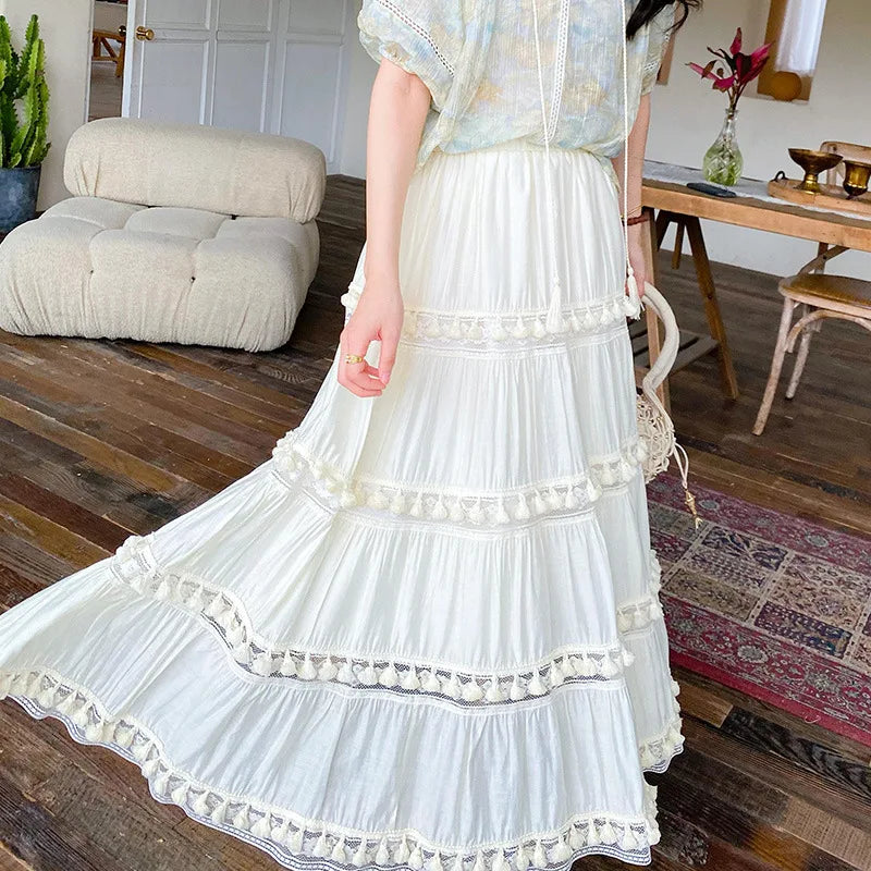 Summer Boho Skirts High Waist Hollow A-line Maxi Skirts Holiday