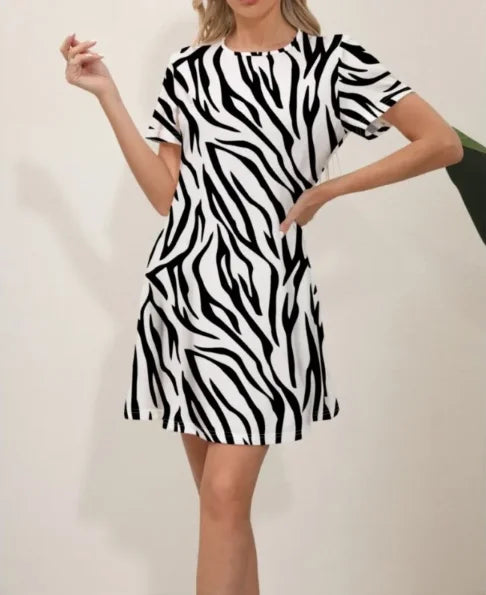 Latest Summer Fashion Floral Print Round Neck Dress