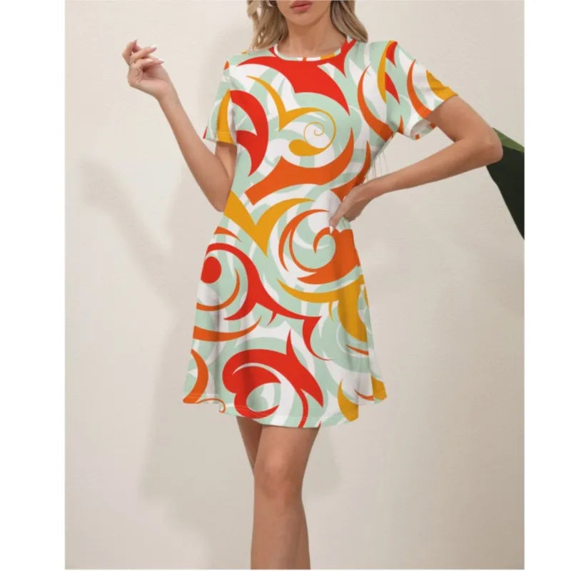 Latest Summer Fashion Floral Print Round Neck Dress