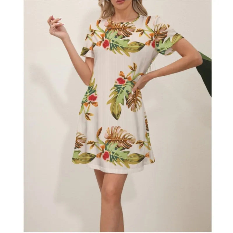 Latest Summer Fashion Floral Print Round Neck Dress