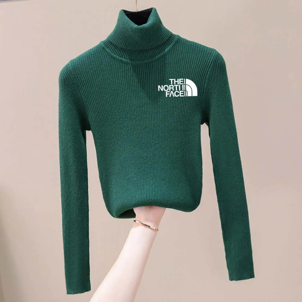 Thick Ribbed Cotton Turtleneck Pullover Sweater Top