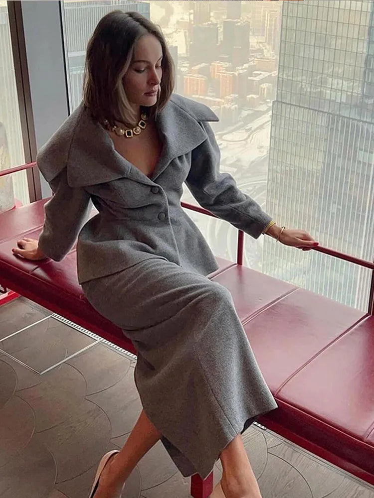 Grey Wool Blends Coat