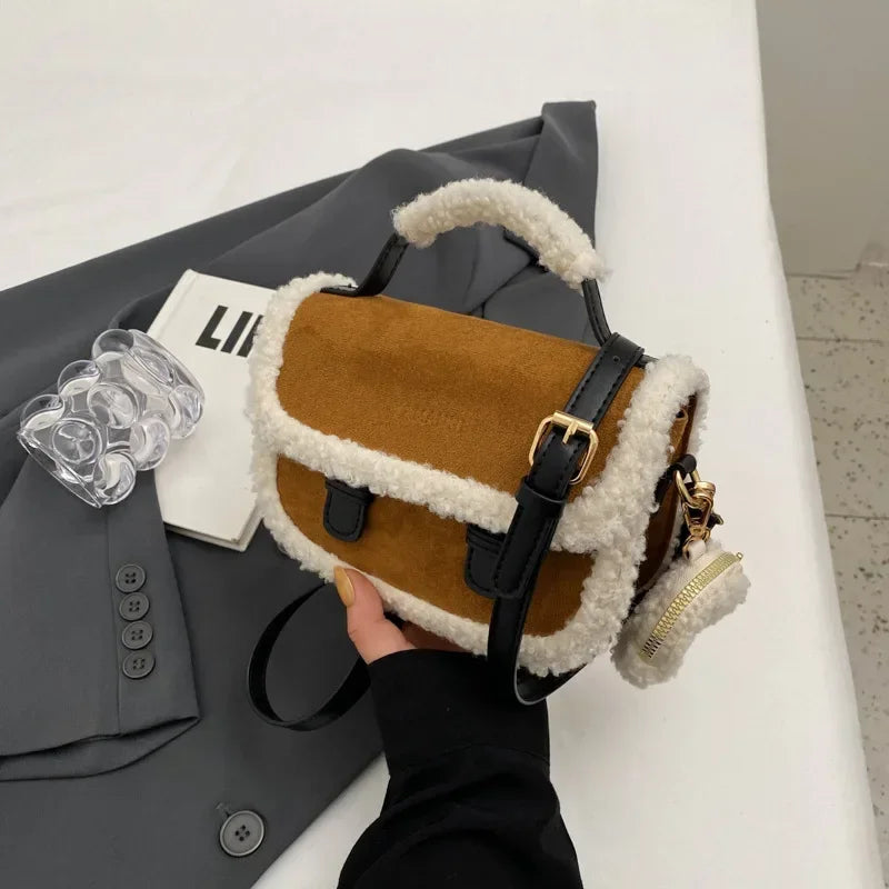 Winter Plush Small Square Crossbody Handbag