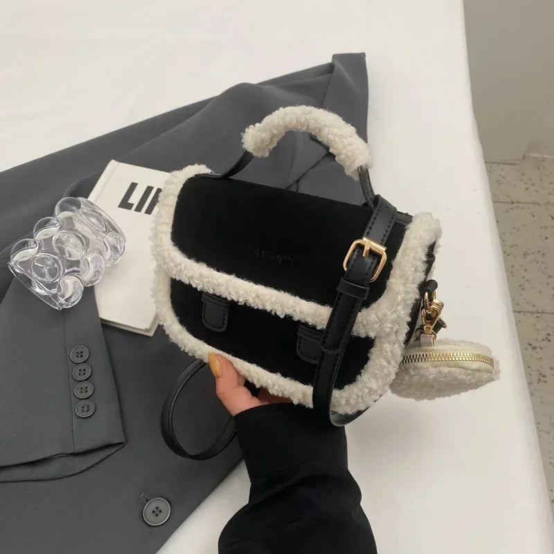 Winter Plush Small Square Crossbody Handbag