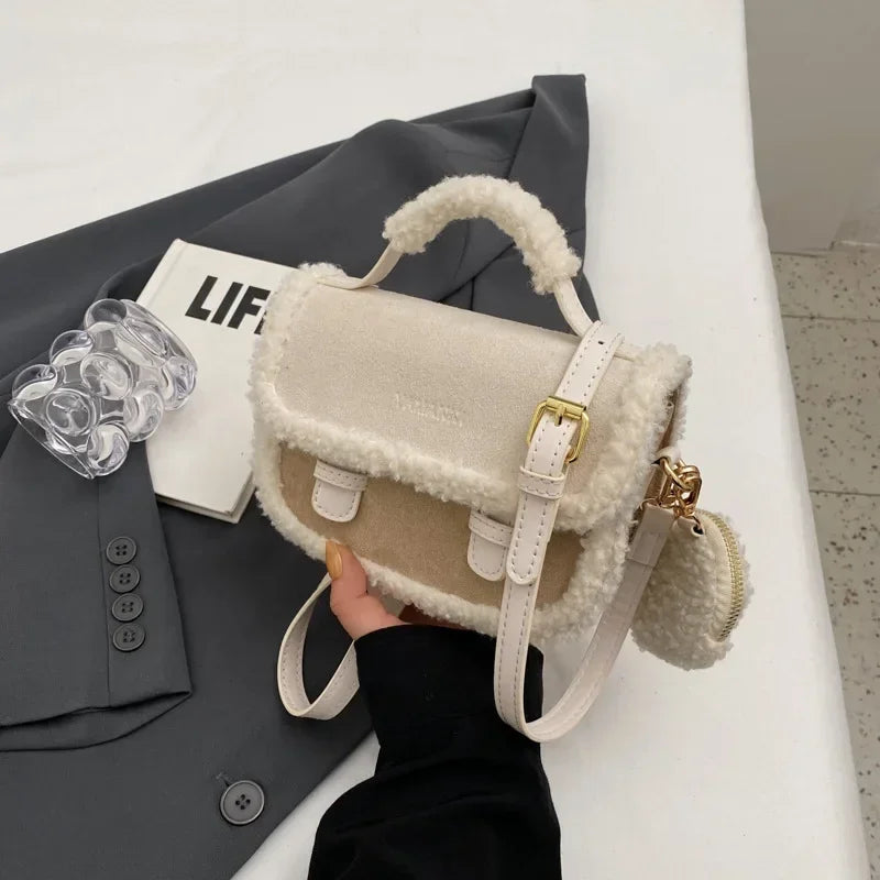 Winter Plush Small Square Crossbody Handbag