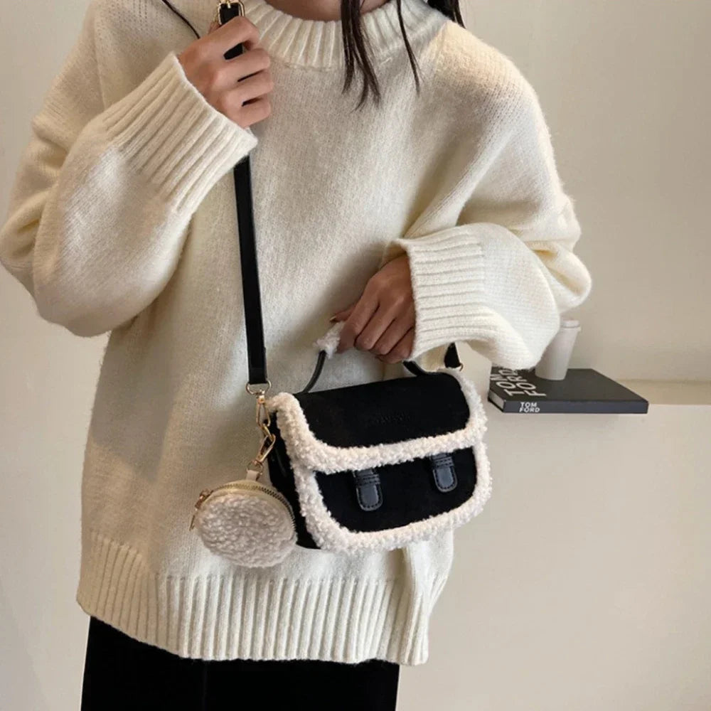 Winter Plush Small Square Crossbody Handbag