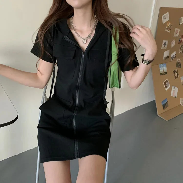 Short-sleeved Hooded Slimming Mini Dress 5