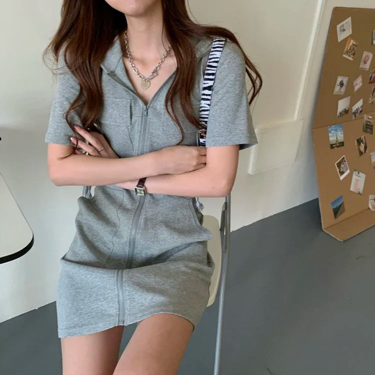 Short-sleeved Hooded Slimming Mini Dress 6