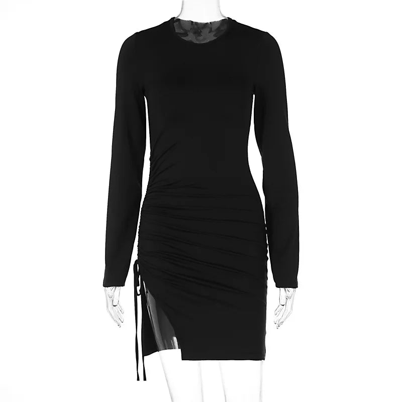 Ruched Drawstring Long Sleeve Bodycon Mini Dress 6