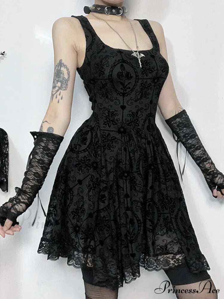 Summer New Harajuku Retro Sexy Wrapped Hip Mini Dress Y2K Vintage Gothic Punk Dark Style Tie Up A-Line Dress