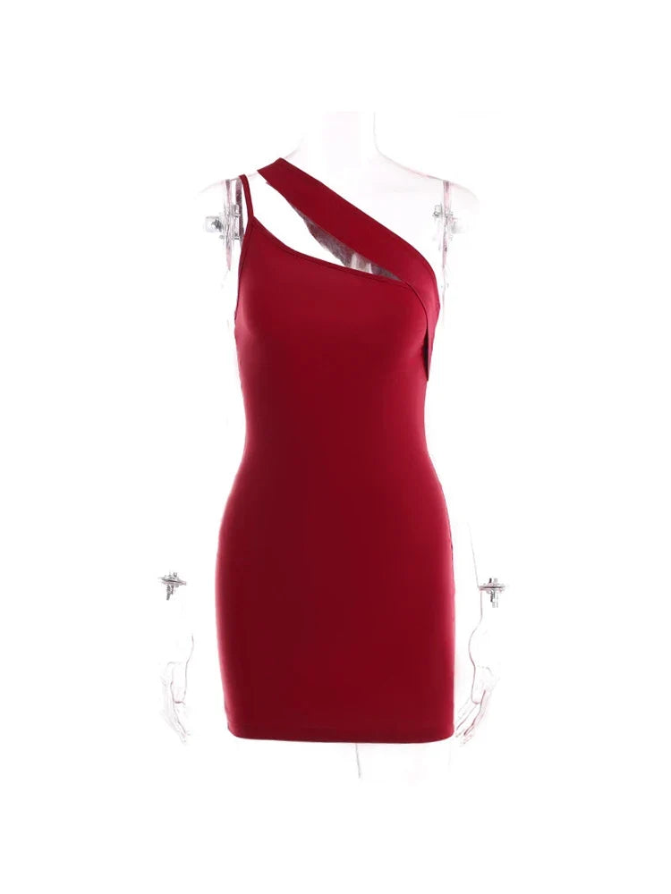 Asymmetric One-Shoulder Sleeveless Bodycon Mini Dress 7