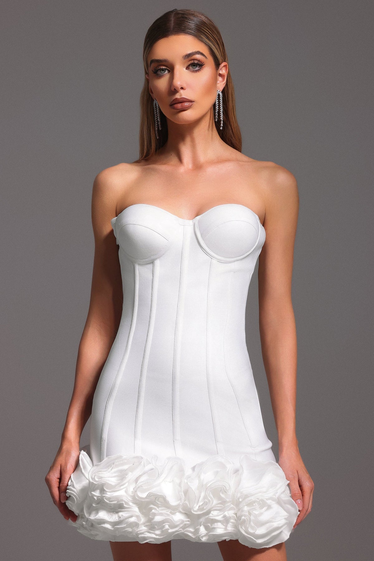 Bandage Strapless Sweetheart Corset Rosette Bodycon Mini Dress