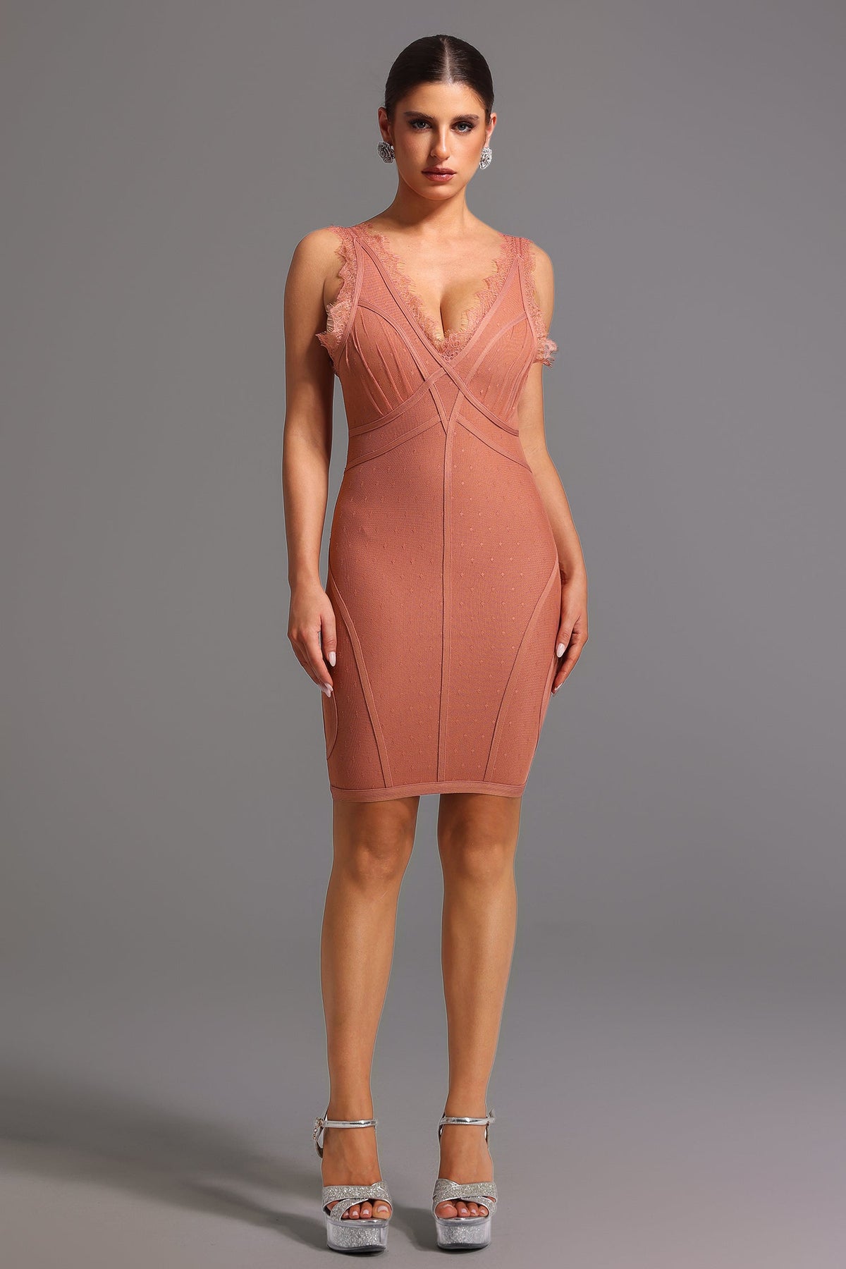 Bandage Sleeveless V Neck Lace Mini Dress - View 2