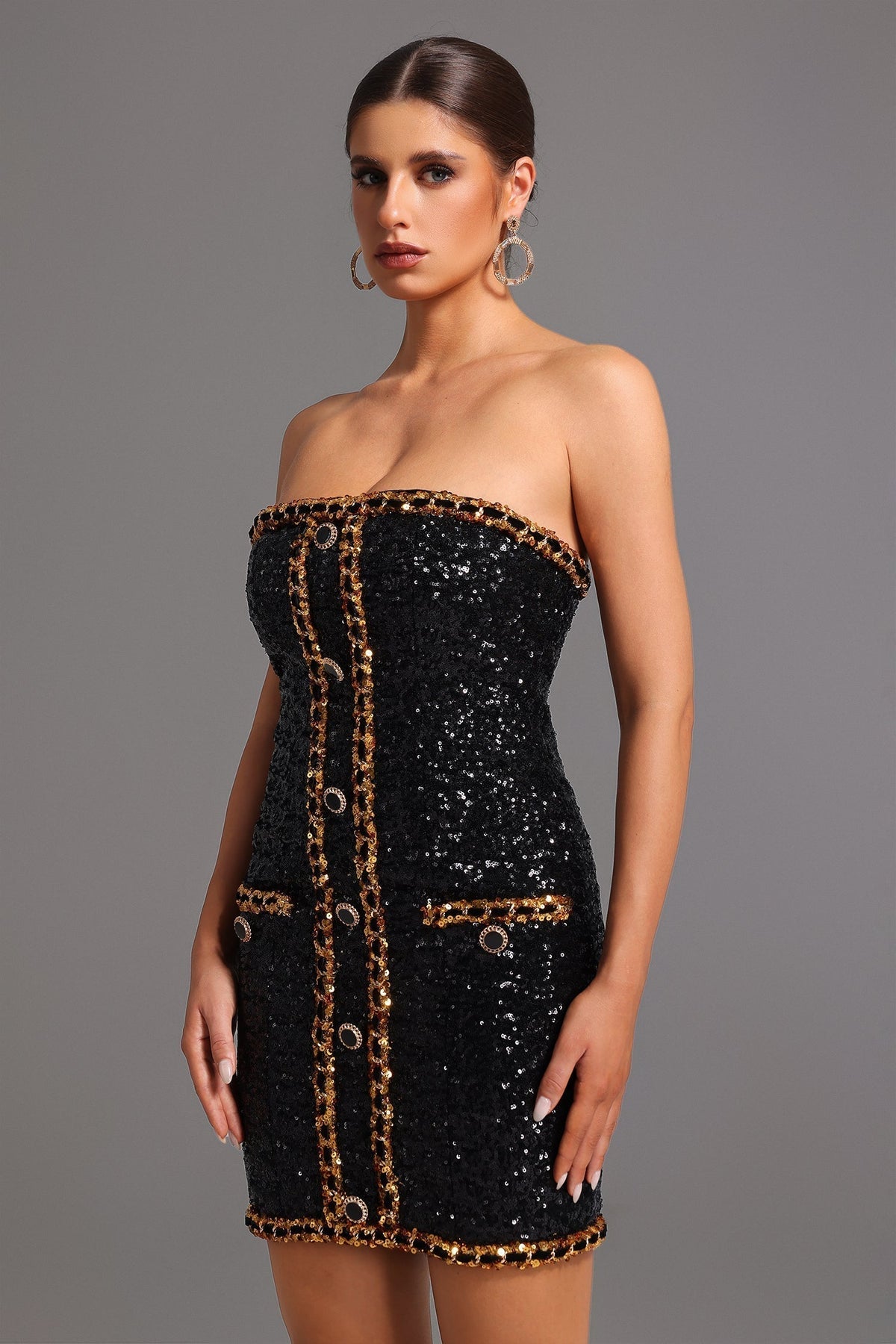Sequin Strapless Crystal Trim Bodycon Mini Dress - View 4