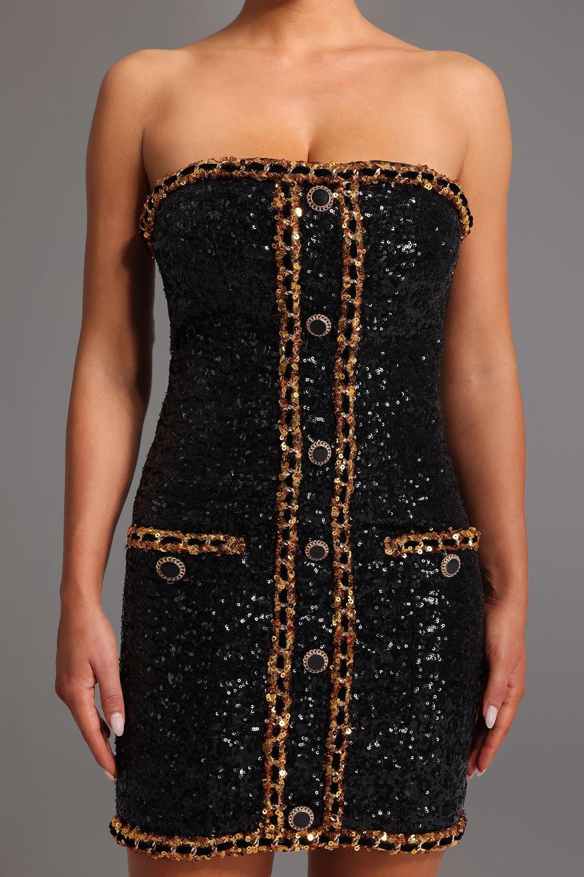 Sequin Strapless Crystal Trim Bodycon Mini Dress - View 5
