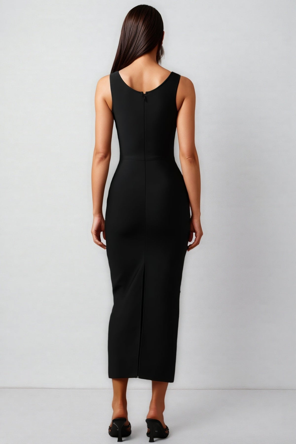 Rhinestone Embellished Scoop Neck Sleeveless Bodycon Midi Dress - View 5
