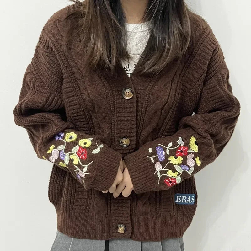 Flower Embroidered Y2K Cardigan