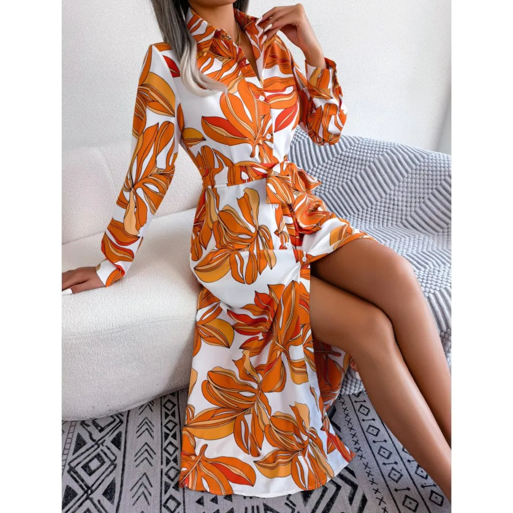 Vintage Print Shirt Maxi Floral Dress