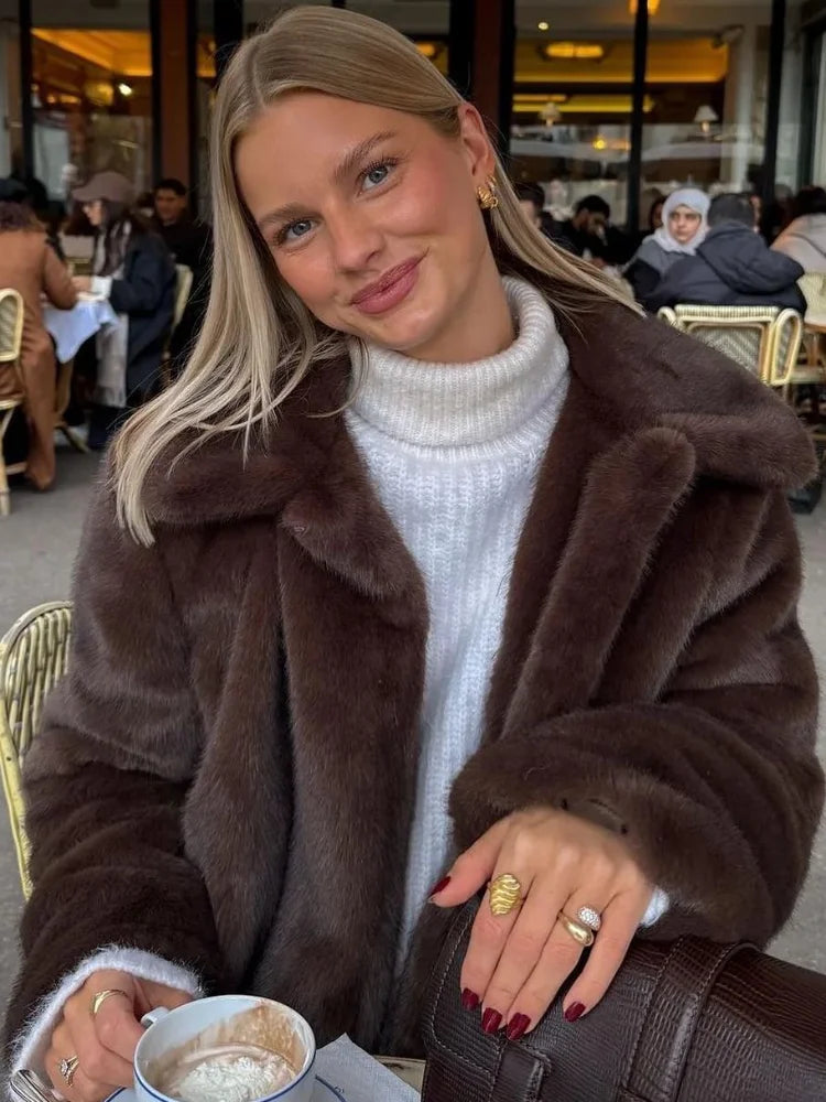 Vintage Brown Stand Collar Loose Coat