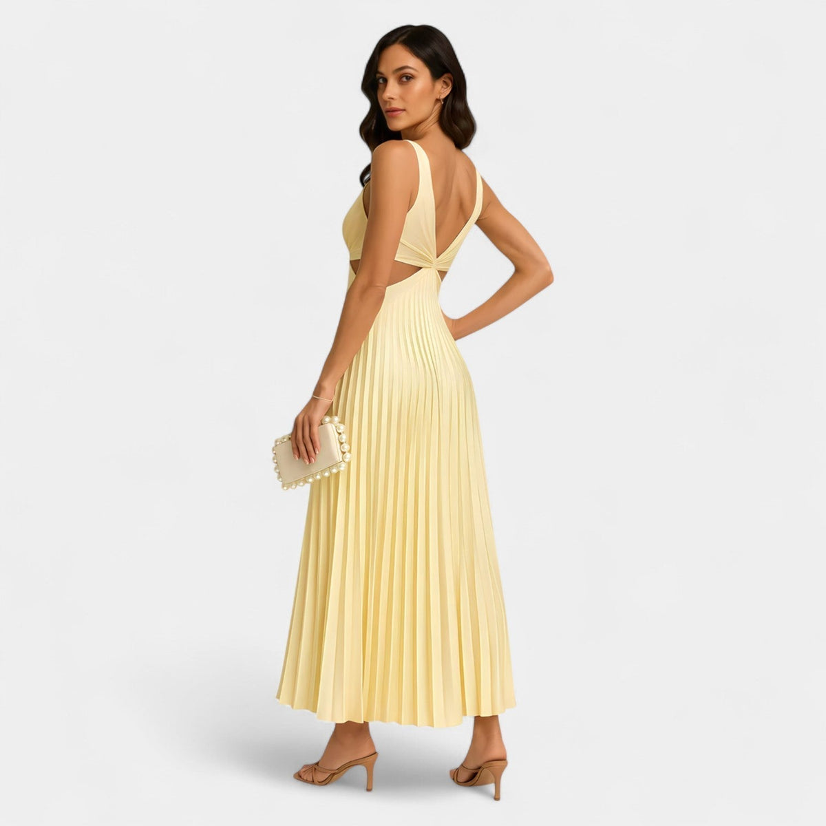 Pleated V-Neck Cut Out Sleeveless Midi Dress 3