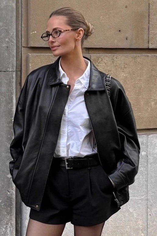 Black Retro Biker Leather Jacket