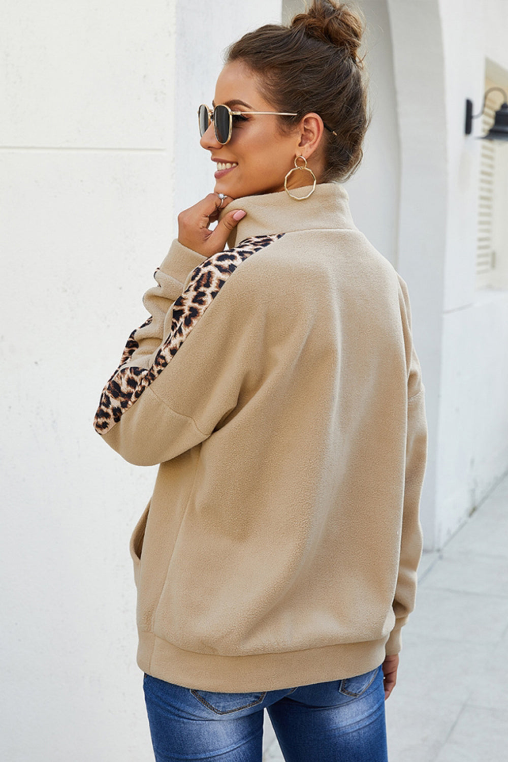 Long Sleeve Leopard Print Stitching Top