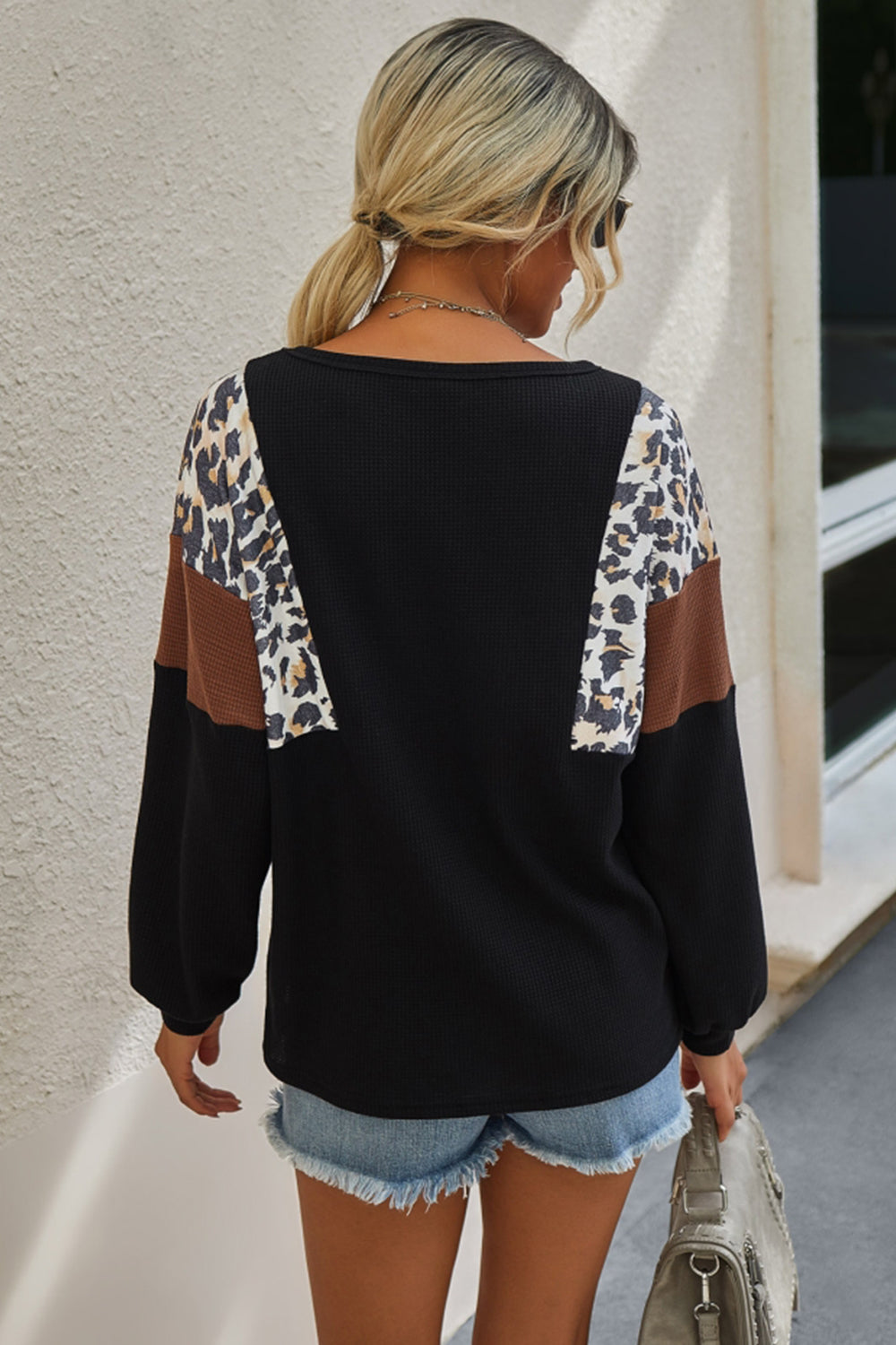 Patchwork Leopard Print Contrast T-shirt