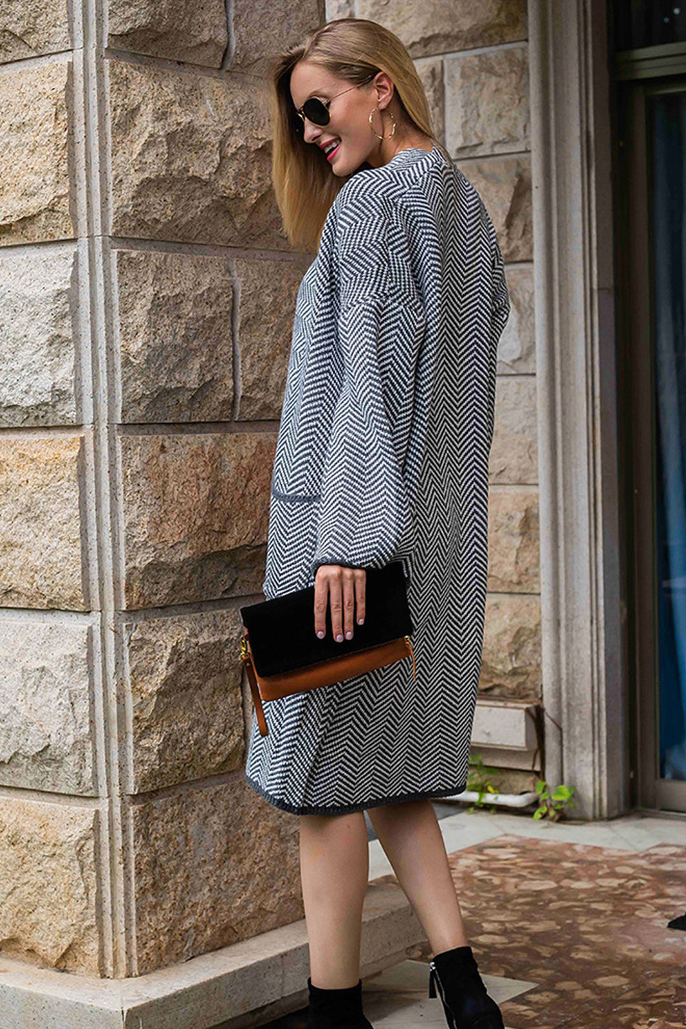 RadyRin Elegant Printed Cardigan Long Knit Coat for Comfort