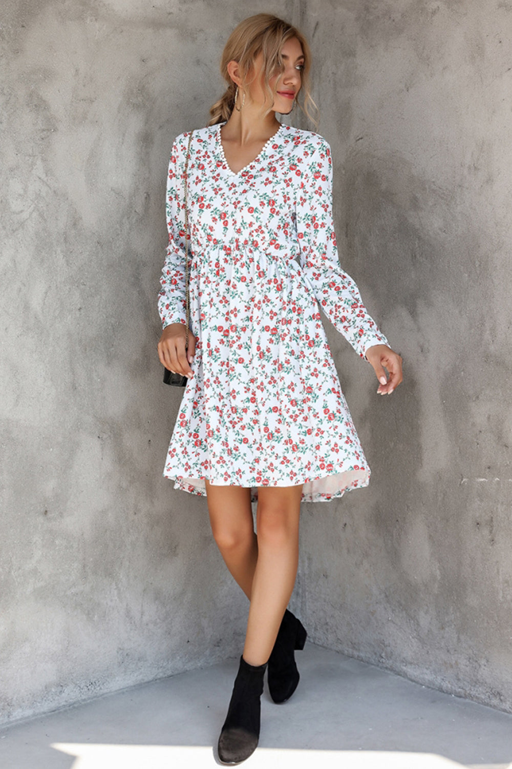 Long Sleeve Printed Loose Dress