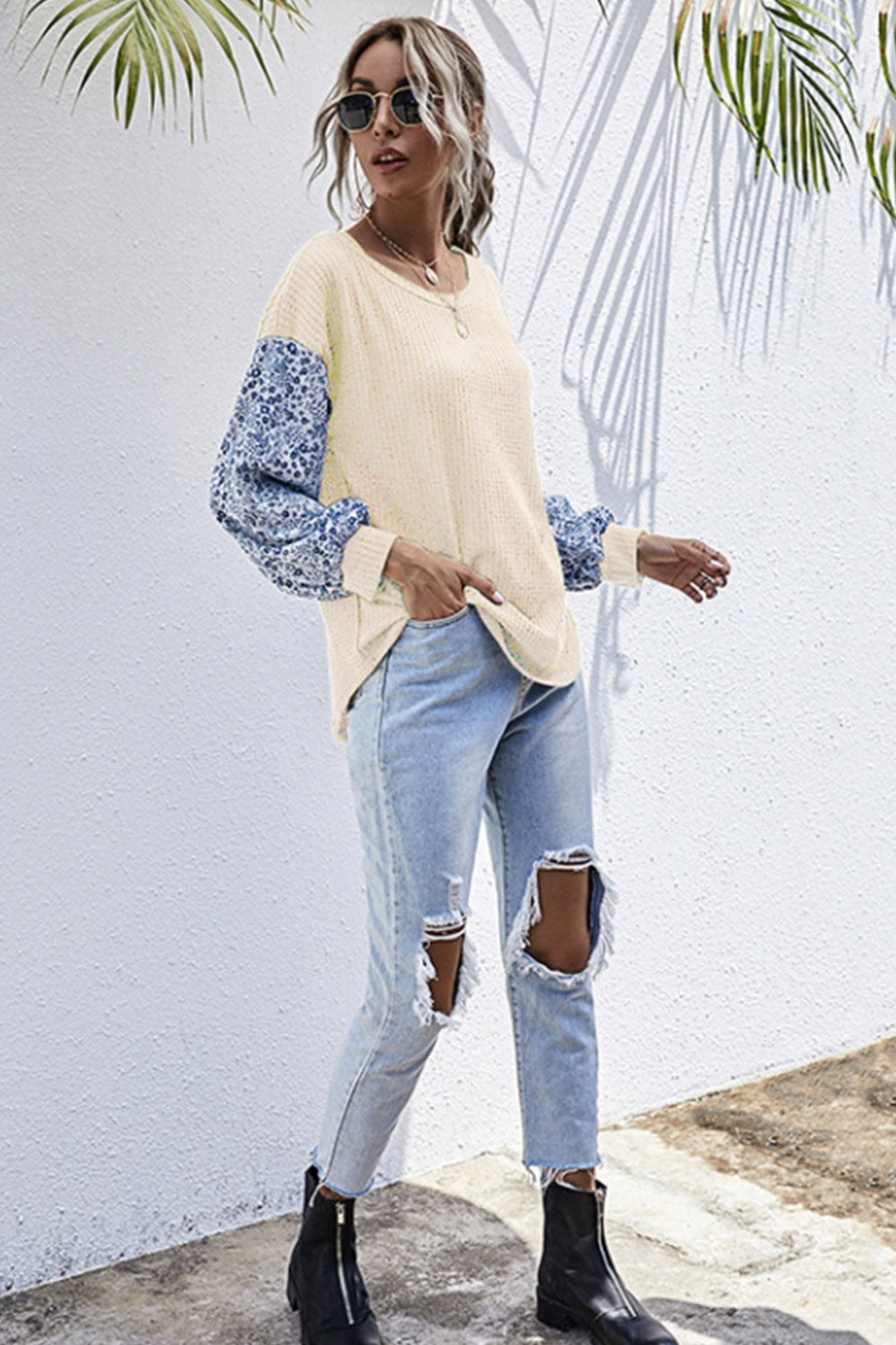 RadyRin Patchwork Long Sleeve Sweater for Effortless Style