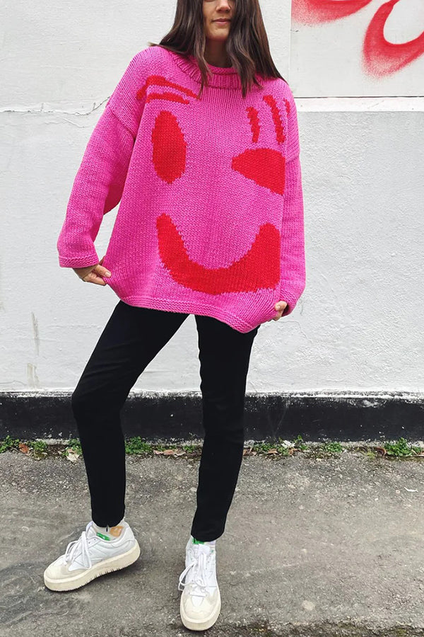 Colorful Smiley Face Pullover Sweater for Comfortable Style