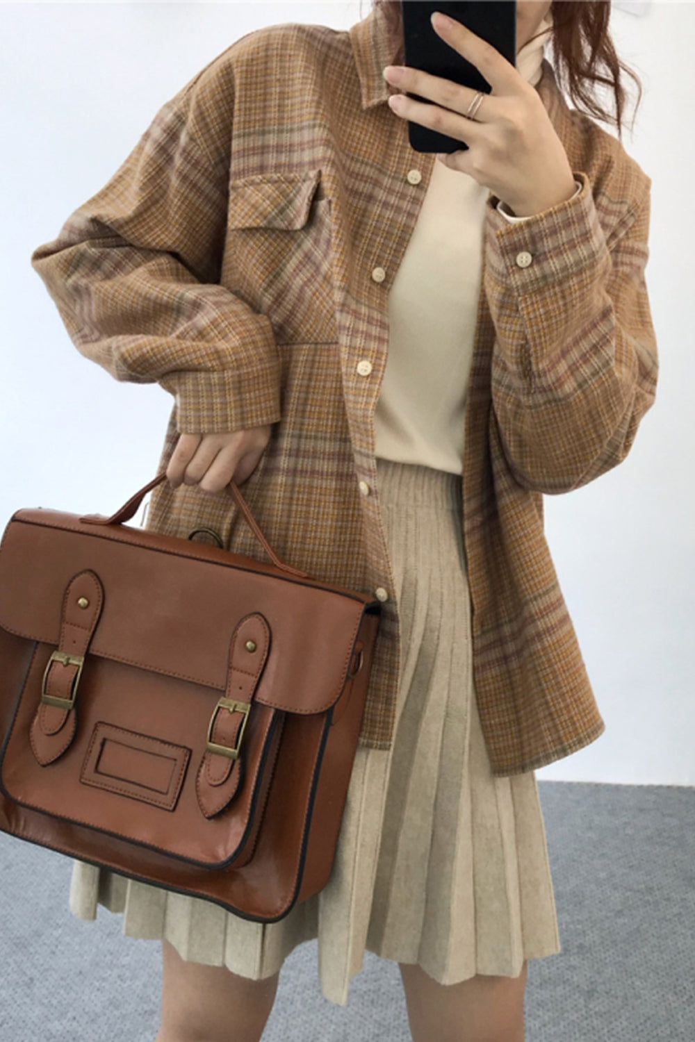 Thickened Plaid Flannel Long Sleeve Coat for Cold Weather