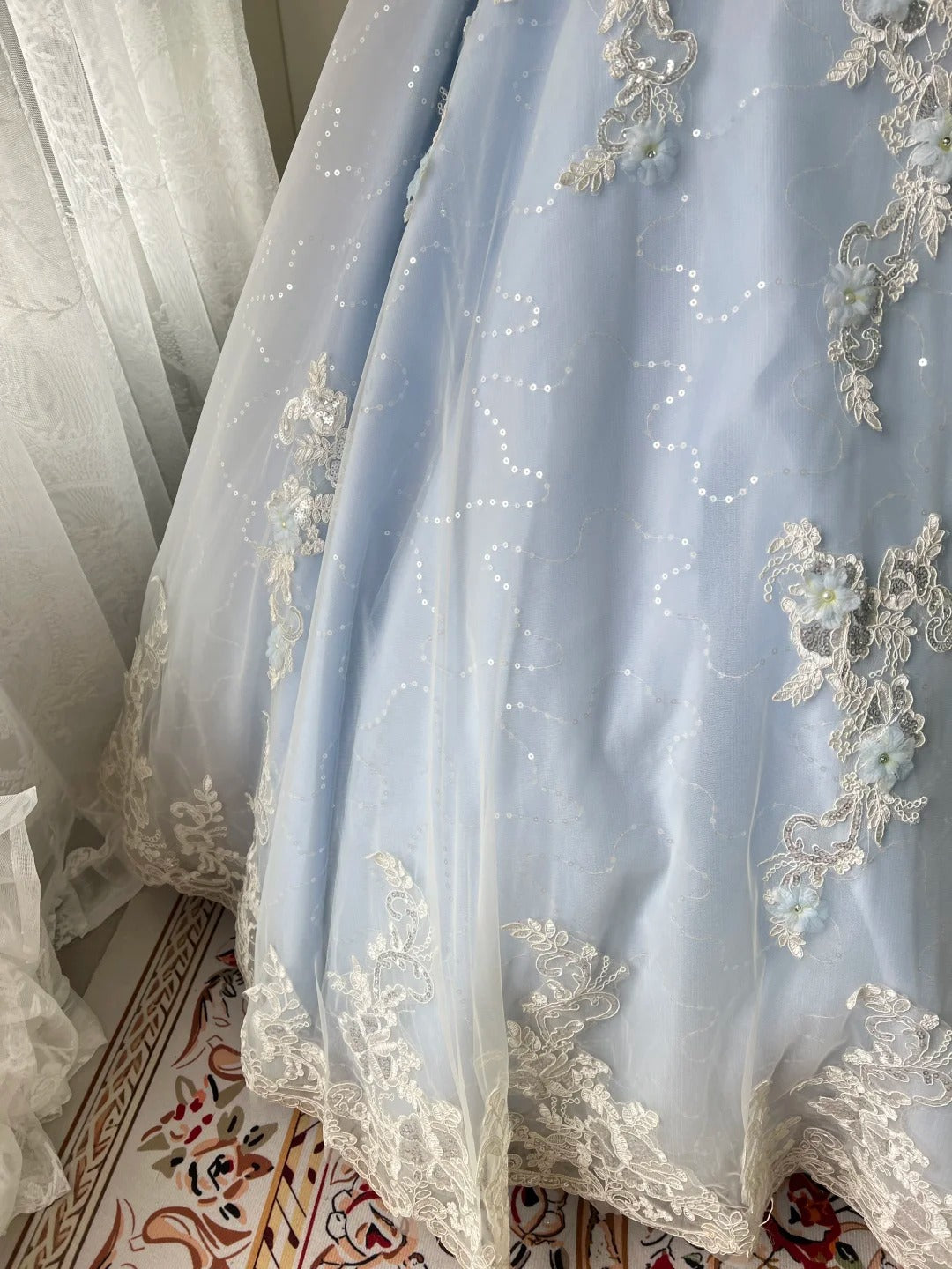 Princess Light Blue Lace Tulle Ball Gown Evening Dress Sweet 16th Dress P4208