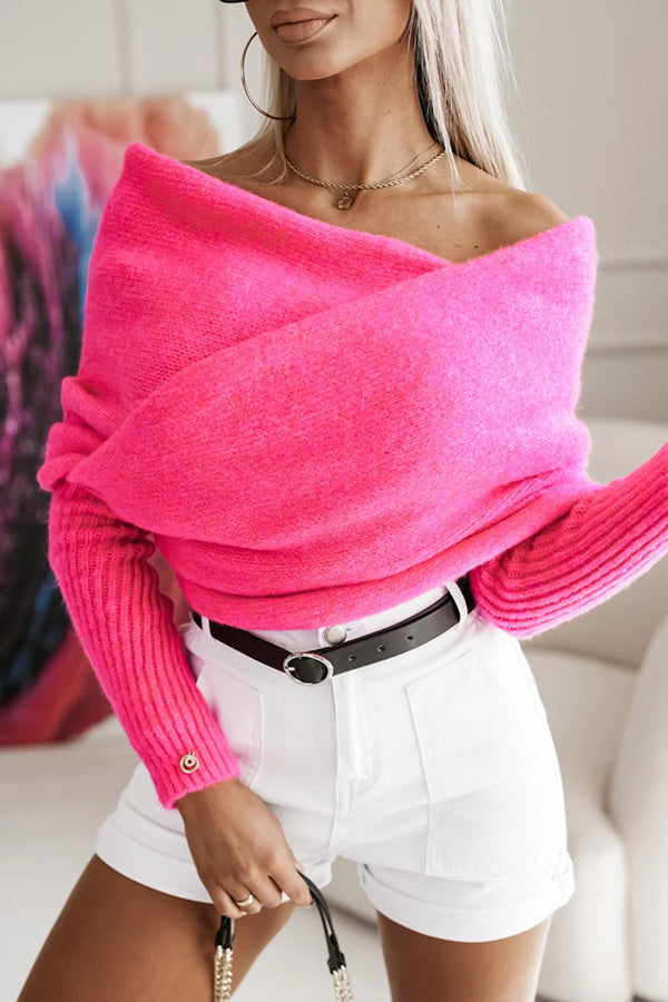 Lady Rin Off Shoulder Knit Poncho Sweater for Cozy Style