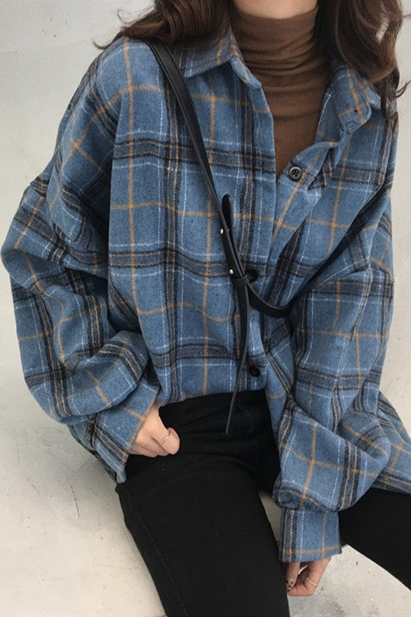 Chic Frosted Plaid Flannel Coat for Stylish Comfort