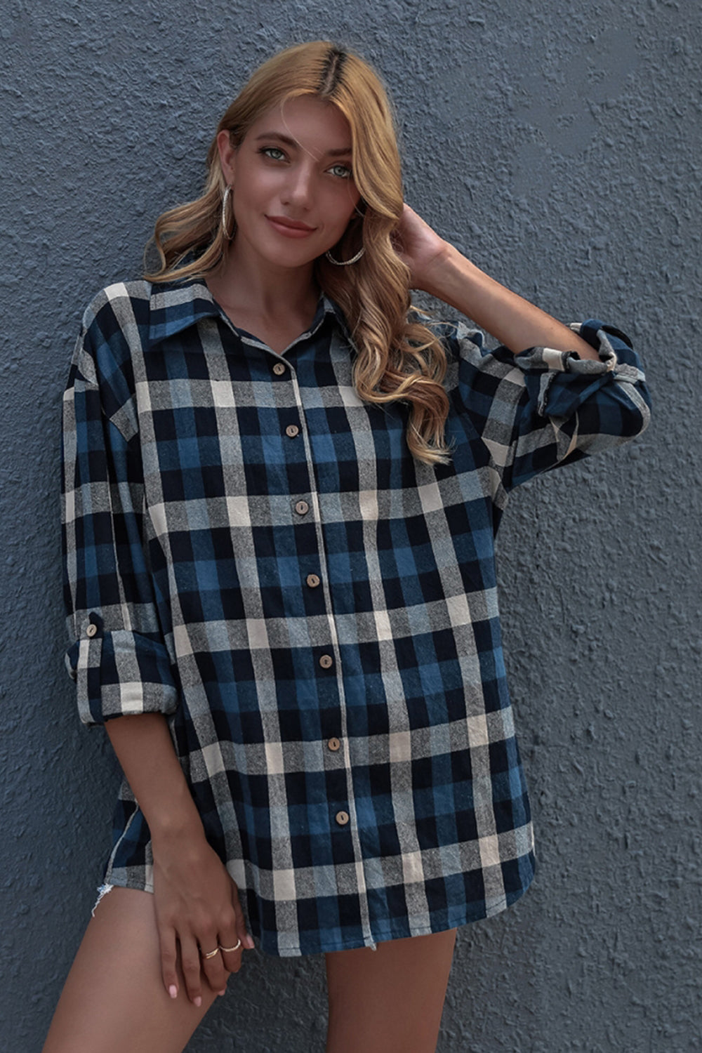 RadyRin Long Sleeve Plaid Cardigan for Effortless Style