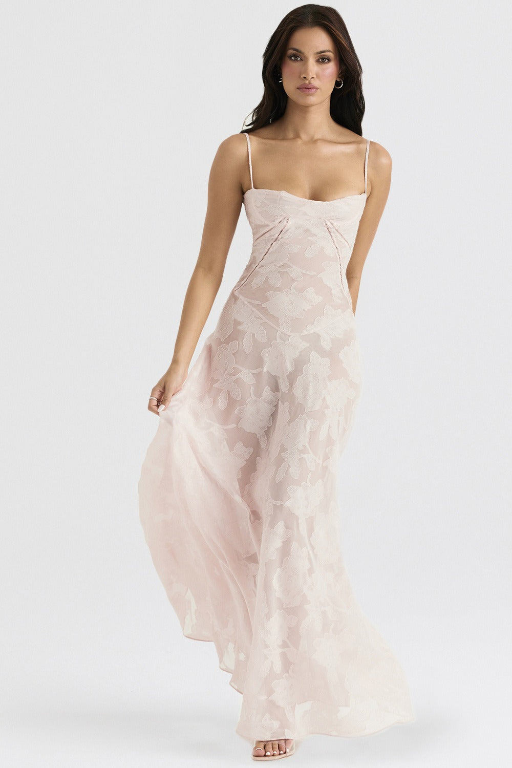 Floral Print Sweetheart Spaghetti Strap Slip Maxi Dress
