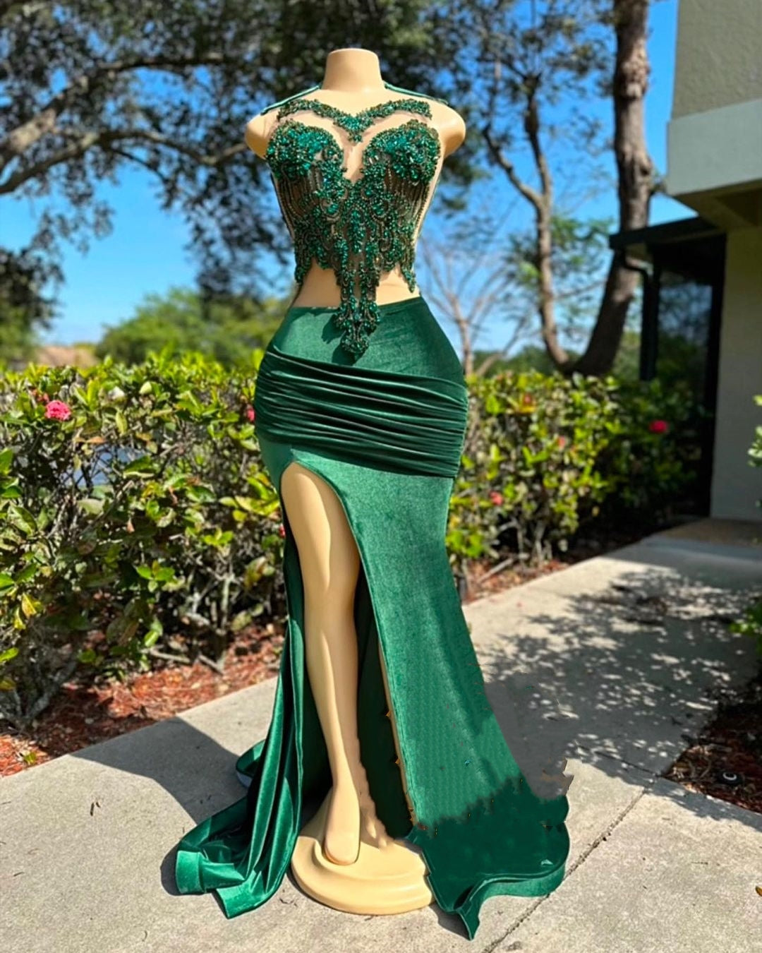 Designer Long Dark Green Sweetheart Lace Mermaid Prom Party Dresses - Fashionpara