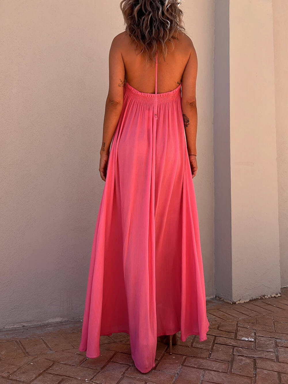 Halter Neck Casual Resort Maxi Dress - Fashionpara