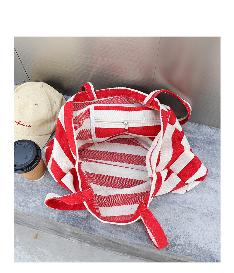 Casual Stripe Canvas Large Capacity Shoulder Bag