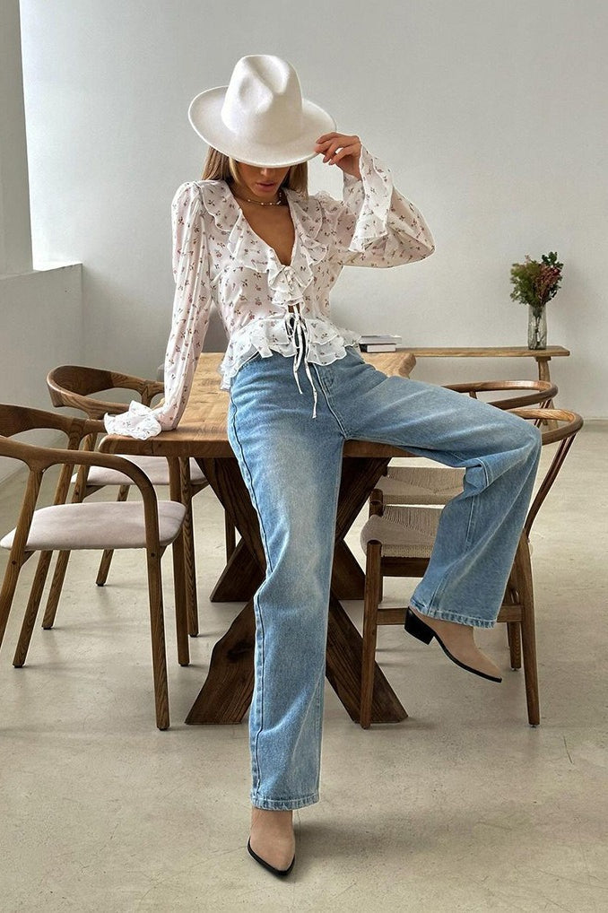 Sexy Chiffon Tie Ruffle Blouse