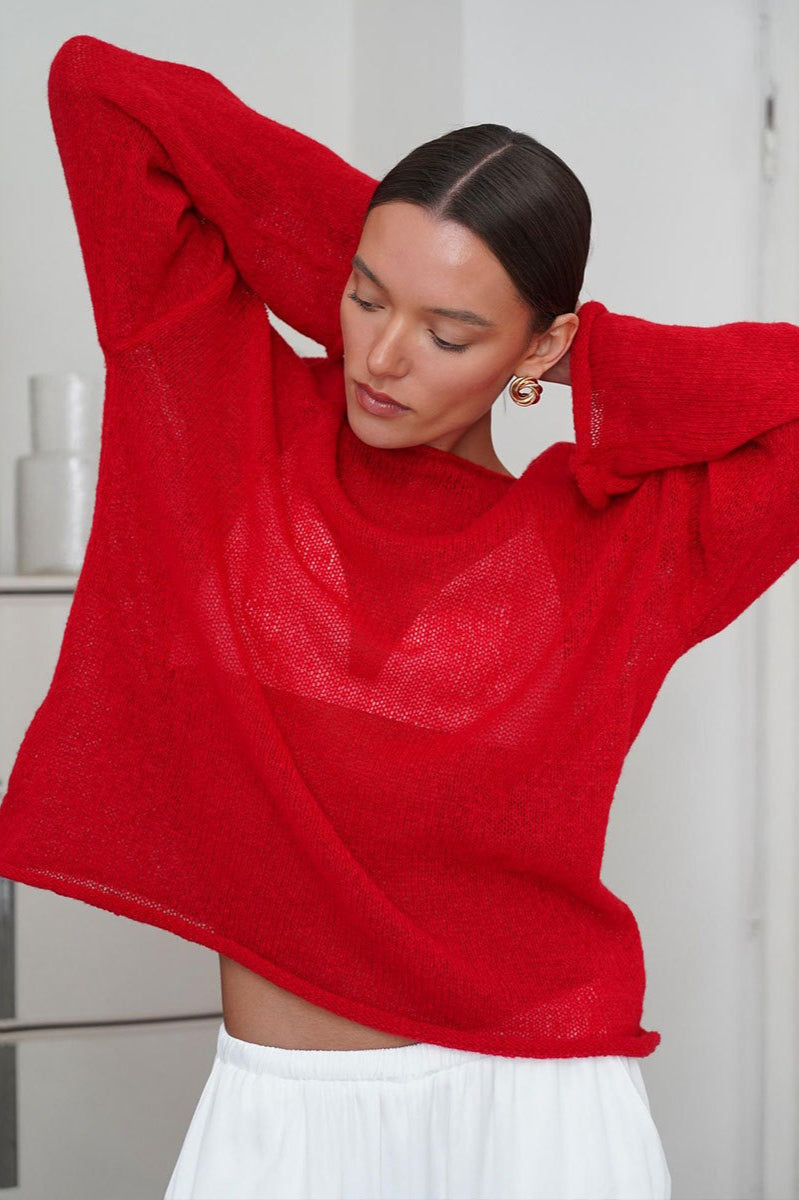 Sheer Knit Flare Sleeve Sweater