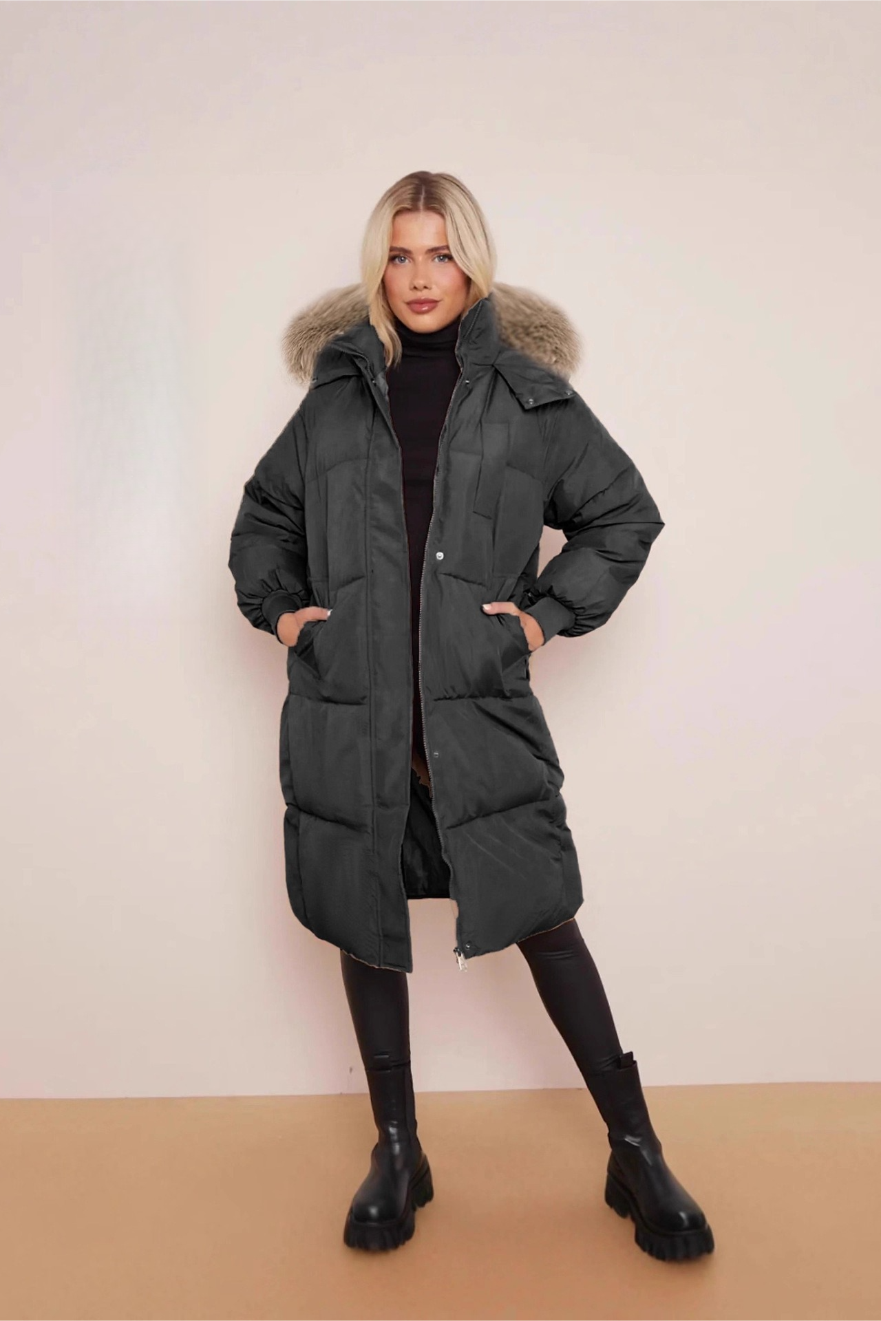 Thick Padded Hooded Mid-Length Winter Overcoat - Fashionpara