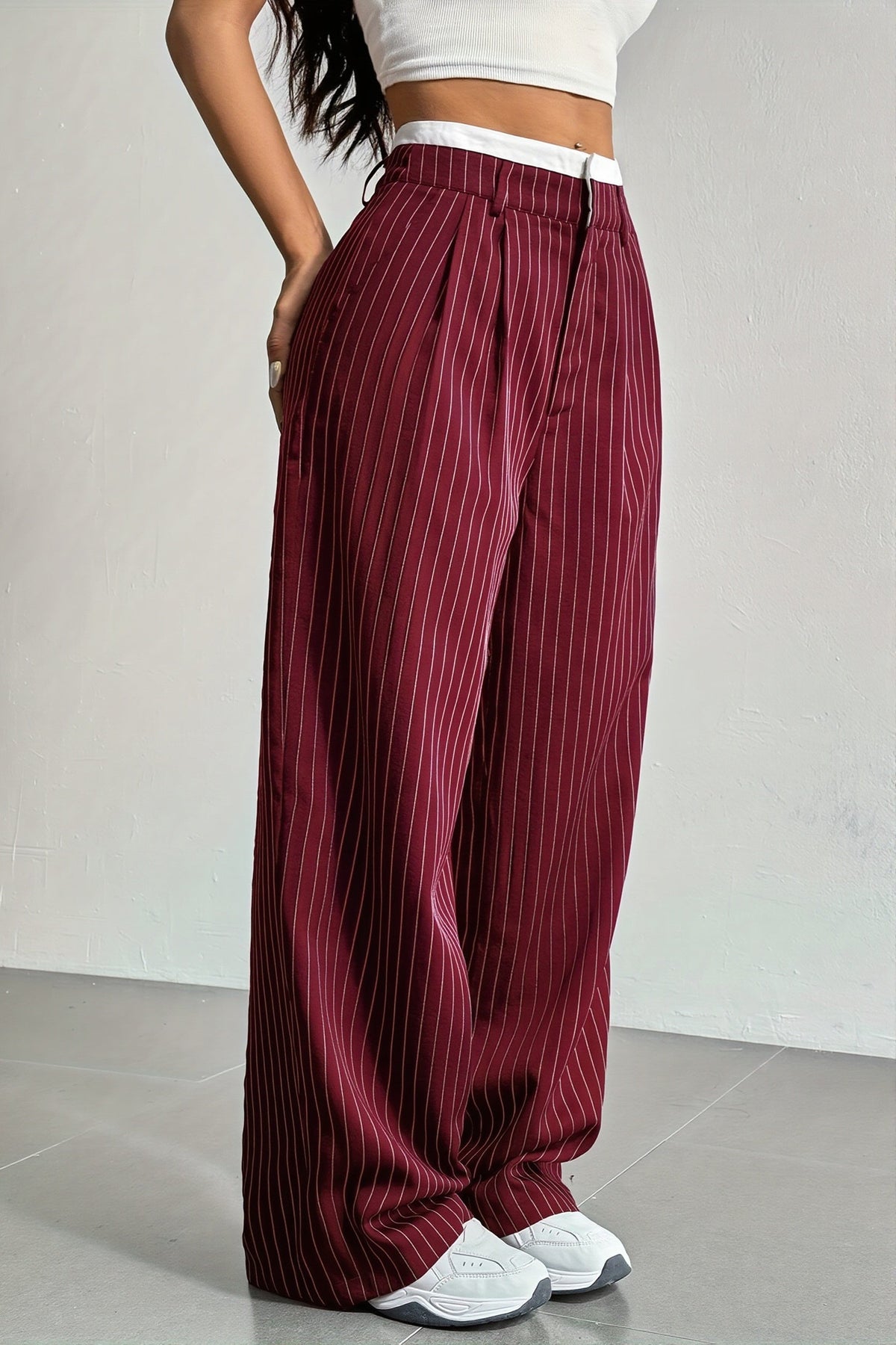 Pinstripe Double Waistband Pants