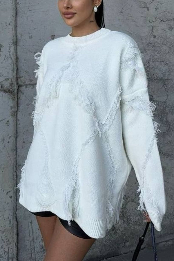 Chic Diamond Hollow Tassel Sweater for Effortless Style