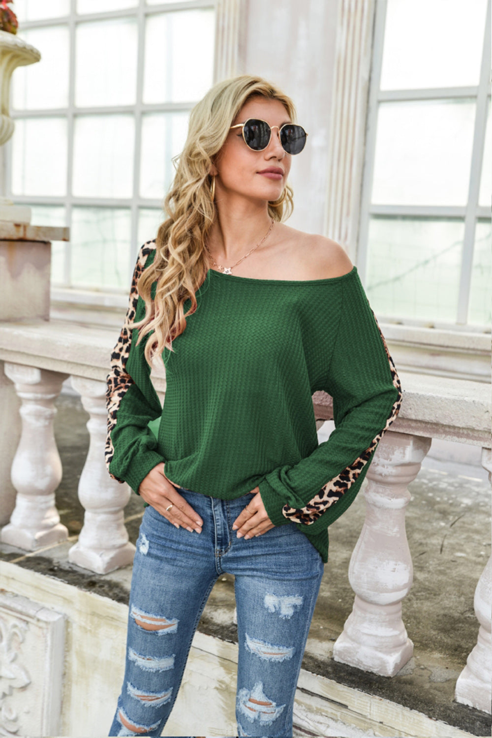 Leopard Print Patchwork Long Sleeve Top