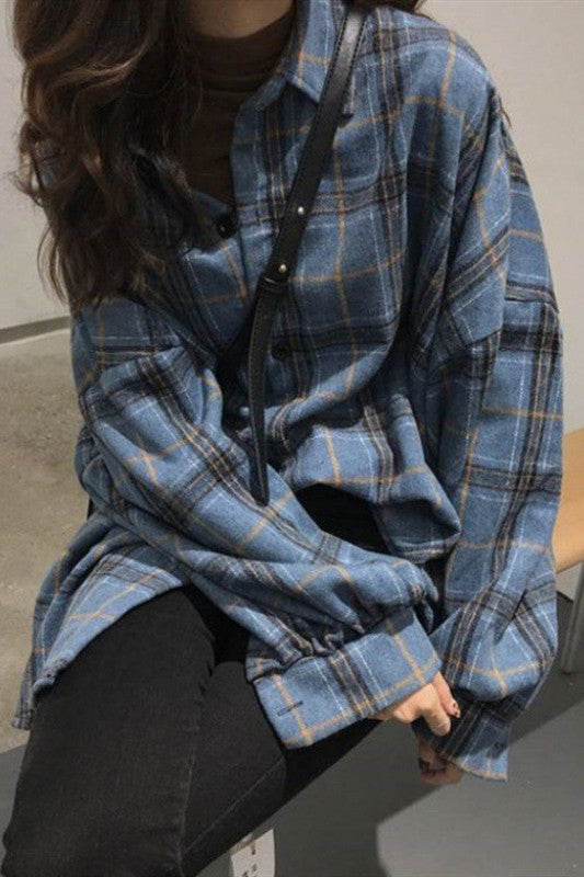Chic Frosted Plaid Flannel Coat for Stylish Comfort