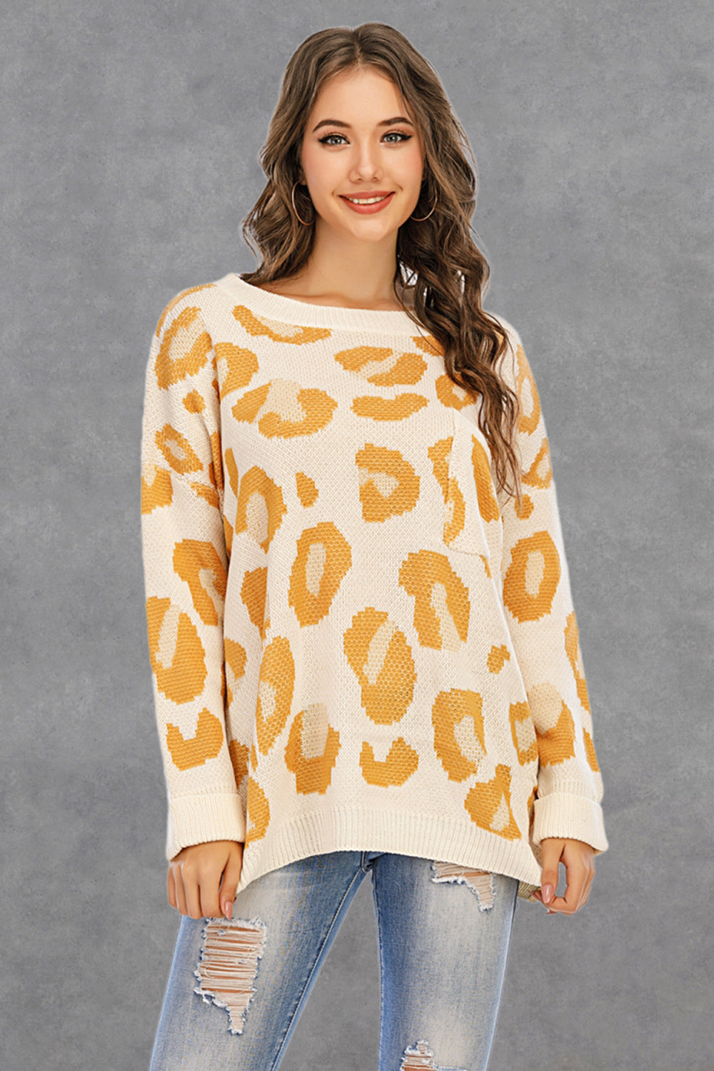 RadyRin Round Collar Leopard Knitted Sweater for Style