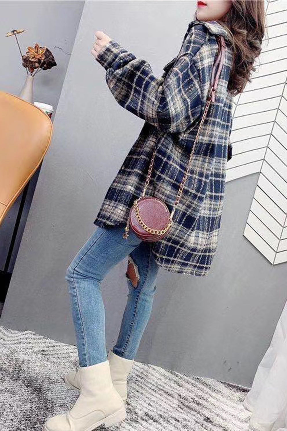 RadyRin Vintage Plaid Fleece Coat for Stylish Warmth