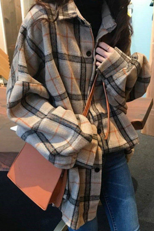 Chic Frosted Plaid Flannel Coat for Stylish Comfort